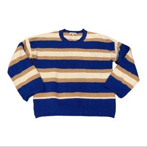 Madewell Striped Wool Blend Crewneck Sweater XS Blue Tan Cream